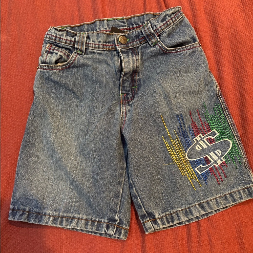 Urban Extreme Y2K Kids Denim Shorts – Size 5 – Dollar Sign Embroidery